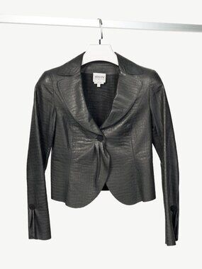Armani Collezioni Black Croc-Embossed Leather Blazer